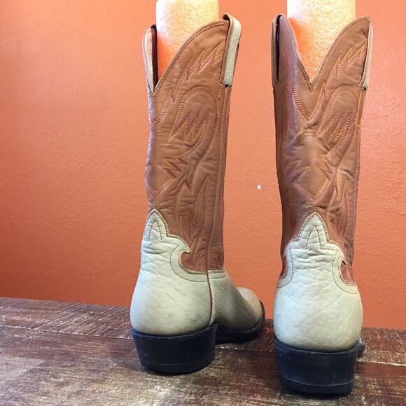 m55059292520_1.jpg?1757963959 Hondo Vintage Two-Tone Leather Cowboy Boots Womens 6.5 B Ivory Brown Western